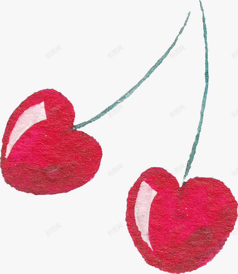 两个彩绘樱桃装饰png免抠素材_新图网 https://ixintu.com 两个 彩绘 樱桃 装饰
