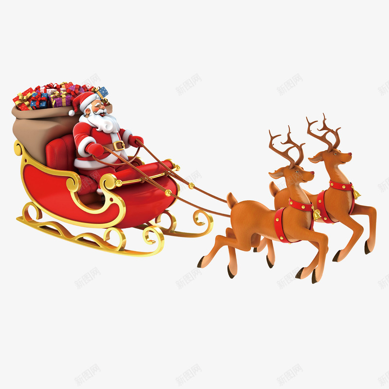 圣诞雪橇png免抠素材_新图网 https://ixintu.com 促销 光泽 圣诞 寒冬 礼物 节日 质感 雪橇 麋鹿
