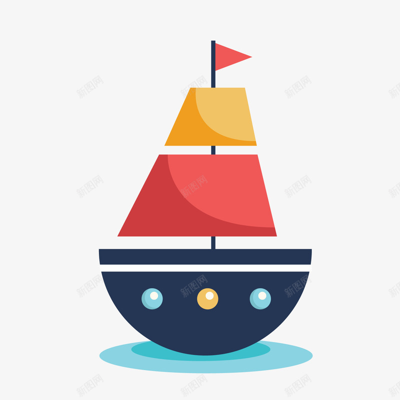 彩色卡通帆船png免抠素材_新图网 https://ixintu.com 卡通小船 卡通帆船 彩色小船 背景装饰 轮船