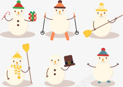 扫地的雪人六个雪人矢量图高清图片