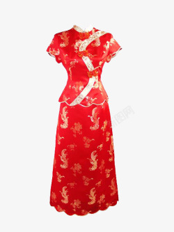 红色手绘新娘旗袍素材