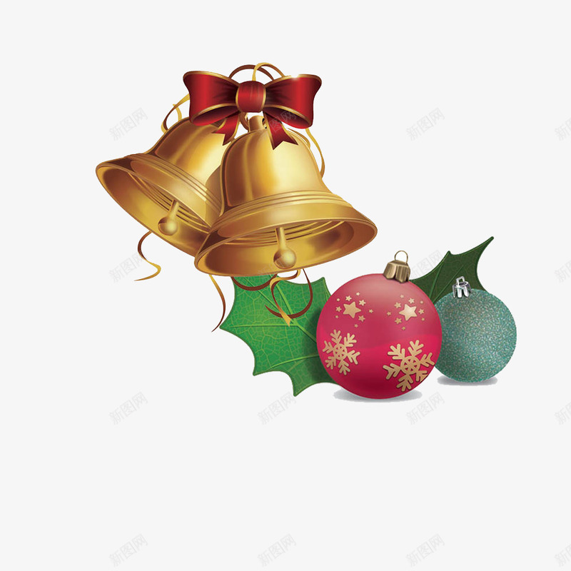 圣诞节的铃铛和挂饰png免抠素材_新图网 https://ixintu.com 圣诞球 圣诞节 蝴蝶结 铃铛