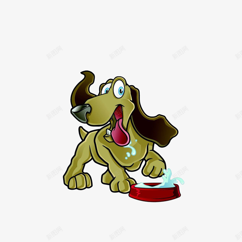 卡通喝水的小狗png免抠素材_新图网 https://ixintu.com 动物喝水 喝水的小狗 溅起的水珠 狗吃东西 高兴表情