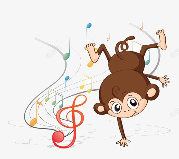 卡通猴子跳舞png免抠素材_新图网 https://ixintu.com 卡通 猴子 跳舞 音符