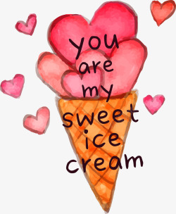 情人节卡通手绘甜筒冰淇淋矢量图素材