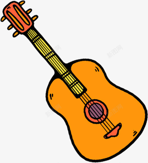 橘色吉他png免抠素材_新图网 https://ixintu.com 一把 乐器 卡通 吉他 图案 手绘 新图网 橘色 简图