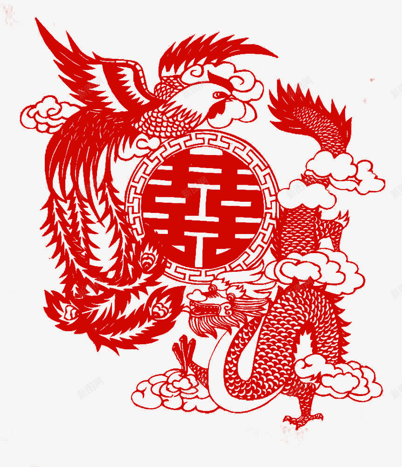 龙凤呈祥剪纸png免抠素材_新图网 https://ixintu.com 中国风 剪纸 喜字 图腾 新婚 红色 龙凤呈祥 龙凤呈祥花纹