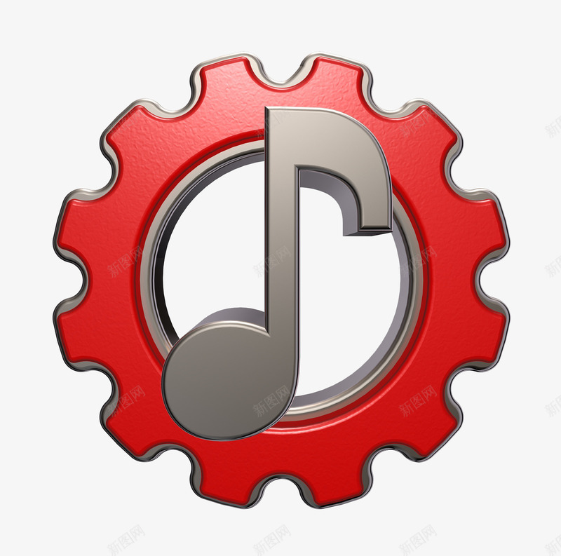 金属音符和红色齿轮图标png_新图网 https://ixintu.com 机械 标识 象形图 象征符号 金属音符 金属音符和红色齿轮 音乐会