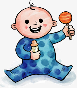 手绘男婴蓝色衣服可爱婴儿矢量图高清图片