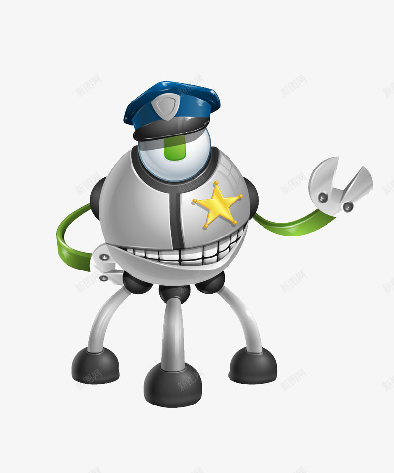 微笑机器人png免抠素材_新图网 https://ixintu.com 机器 电子 警帽 银色
