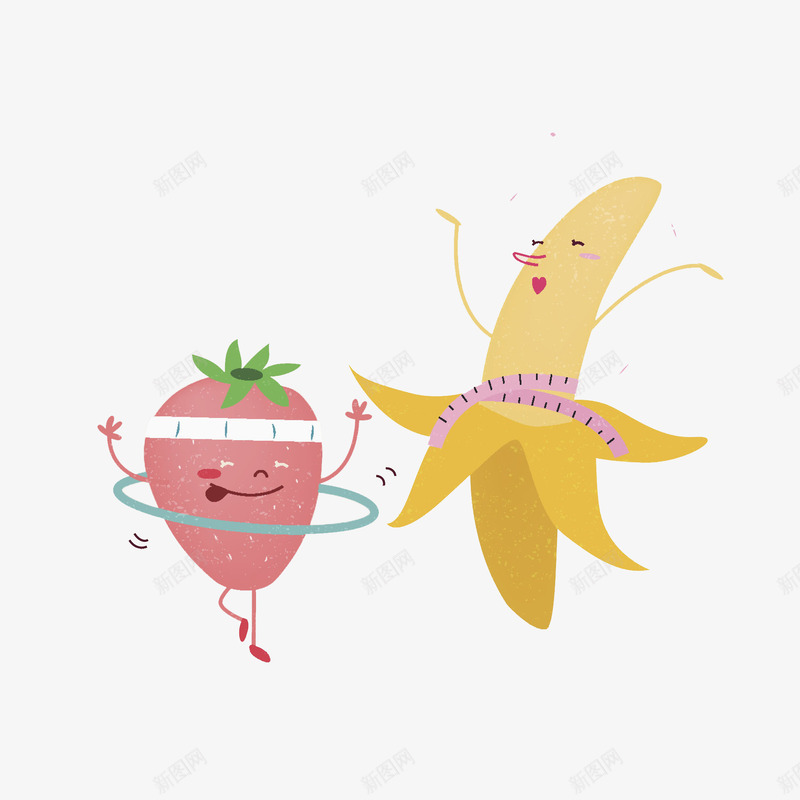 草莓香蕉png免抠素材_新图网 https://ixintu.com 农作物 卡通手绘 卡通蔬菜 水彩画 草莓香蕉 装饰图案