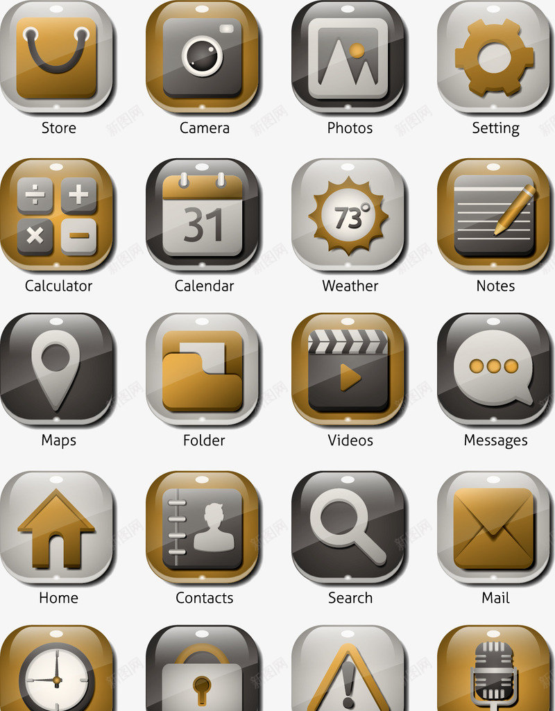灰色系手机应用图标矢量图eps_新图网 https://ixintu.com APP icon 图标 应用 手机 棕色 灰色 矢量图