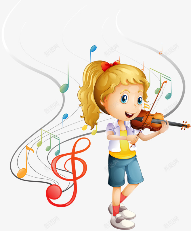 拉小提琴的女孩png免抠素材_新图网 https://ixintu.com 乐器 女孩 小提琴 拉小提琴的小朋友 音乐 音符