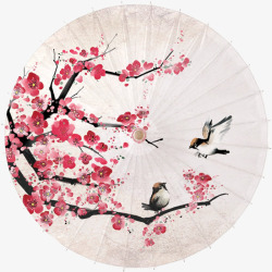 中式布纹贴图春意水彩画油纸伞伞高清图片