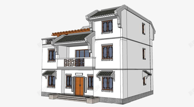 中式房屋效果图png免抠素材_新图网 https://ixintu.com 3D房子 家居 户型图 立体效果房子图