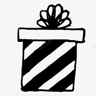 童趣圣诞礼包手绘黑色礼盒插画图标图标