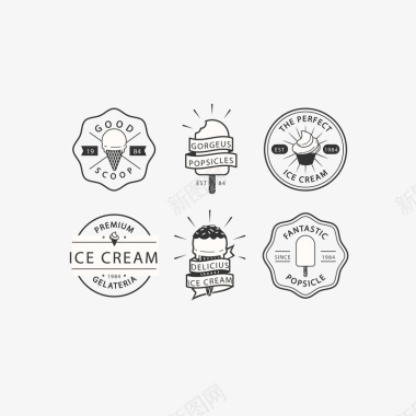 复古线条冰淇淋标识矢量图图标图标