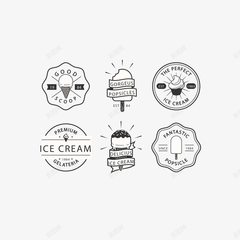 复古线条冰淇淋标识矢量图图标ai_新图网 https://ixintu.com 冰淇淋 冰淇淋logo 冰淇淋标识 复古 甜筒 简约 雪糕 黑色 黑色线条 矢量图