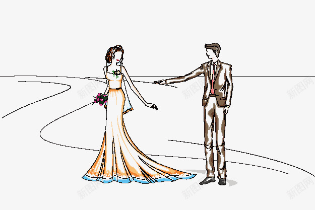 结婚插画png免抠素材_新图网 https://ixintu.com 彩色绘画 时尚人物 浪漫新婚