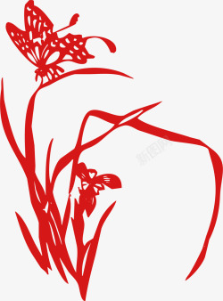 矢量兰花装饰中国风兰花剪纸高清图片