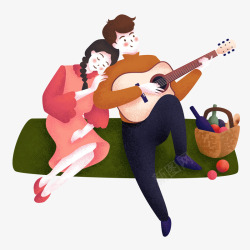 弹吉他的情侣卡通手绘幸福的人物高清图片