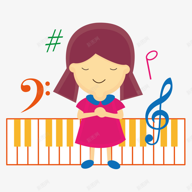 卡通人物png免抠素材_新图网 https://ixintu.com 人物 卡通人物 女孩 钢琴 音符