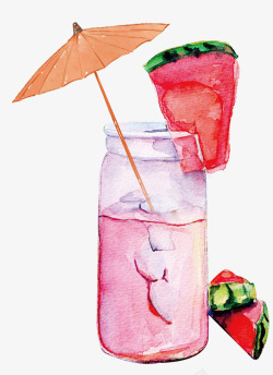 水彩绘西瓜冰饮夏天饮料素材