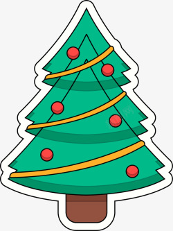 圣诞节绿色圣诞树贴纸矢量图素材