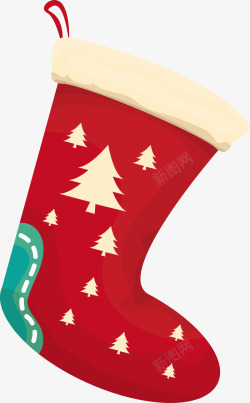 手绘圣诞元素红色树木袜子高清图片