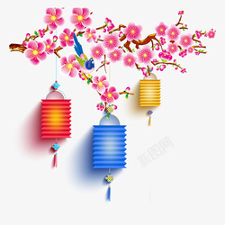 中国风素中秋节中秋梅花灯笼装饰免高清图片