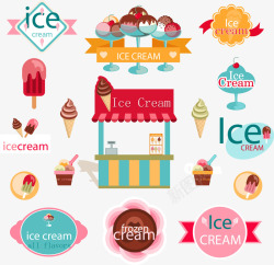 甜品车设计彩色冰淇淋元素标签高清图片