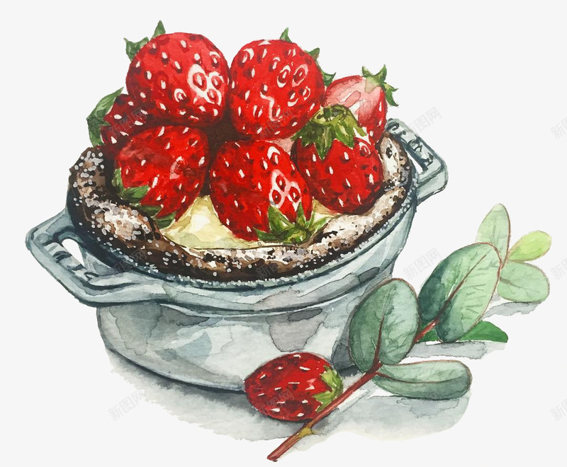 卡通手绘草莓甜点png免抠素材_新图网 https://ixintu.com 创意 动漫动画 卡通 手绘 绿叶 草莓甜点