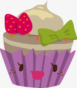 彩色卡通蝴蝶结草莓蛋糕素材