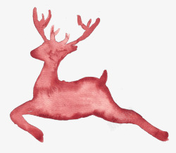 红色水彩驯鹿跳跃素材