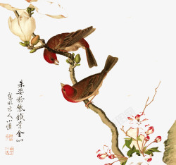 古典立柱装饰画中国风手绘花鸟高清图片