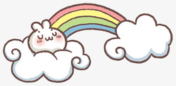 卡通线条图案彩虹云朵小兔子素材