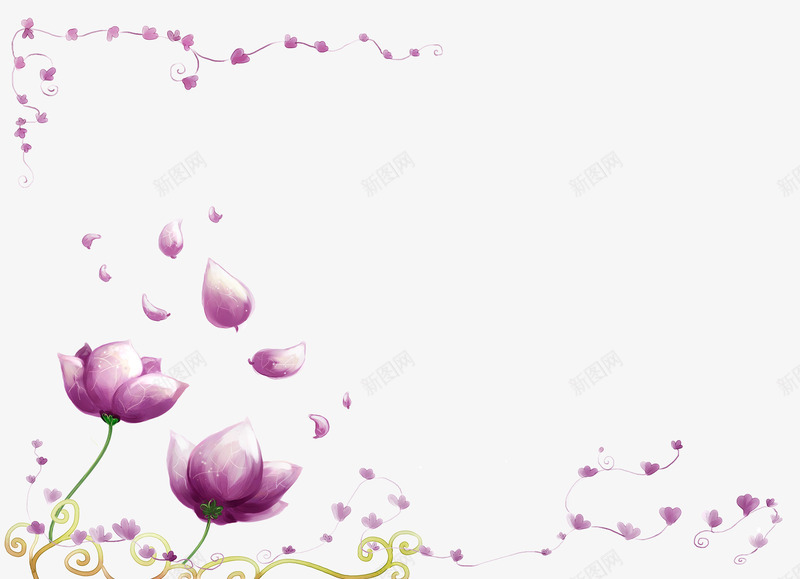 紫色花朵边框背景png免抠素材_新图网 https://ixintu.com 梦幻 紫色花朵 花朵 藤蔓 边框