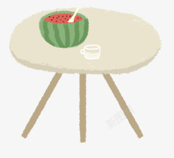 手绘夏至装饰插图桌子上的西瓜插图标素材