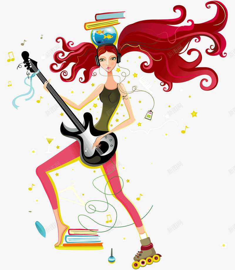 弹吉他的女孩png免抠素材_新图网 https://ixintu.com 卡通 女孩 弹吉他 弹吉他的女孩 玩音乐 长发女孩