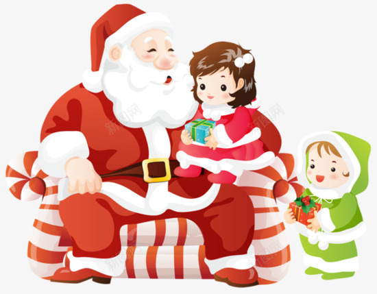 圣诞老人和两个孩子png免抠素材_新图网 https://ixintu.com 圣诞礼物 圣诞老人 小女孩 绿色衣服