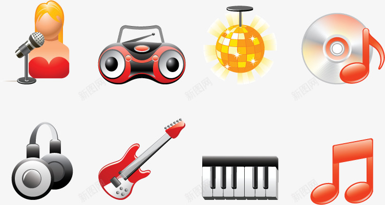 立体音乐图标合集png_新图网 https://ixintu.com 吉他 唱歌 彩灯 手机 耳机 键盘 音乐