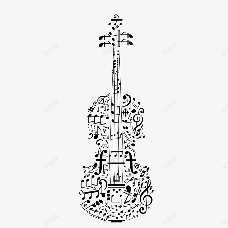 音符小提琴png免抠素材_新图网 https://ixintu.com 创意 小提琴 音符 音符涂鸦 黑白