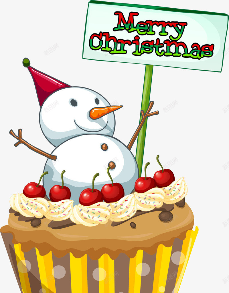 可爱雪人蛋糕png免抠素材_新图网 https://ixintu.com 可爱蛋糕 圣诞节 樱桃水果 美食 装饰图案 雪人 食物