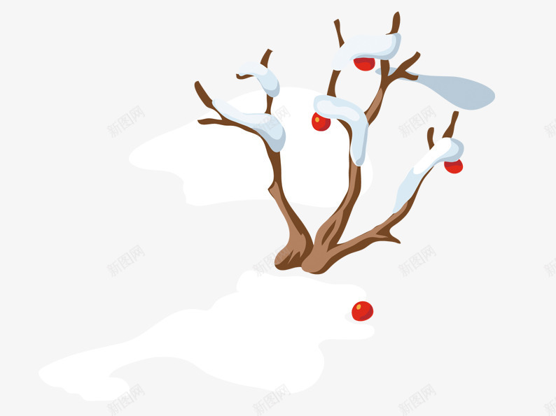 果树上的积雪png免抠素材_新图网 https://ixintu.com 冬季 卡通素材 果实 果树 树干 树枝 积雪