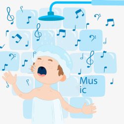蓝色浴帽手绘边洗澡边唱歌的男孩高清图片