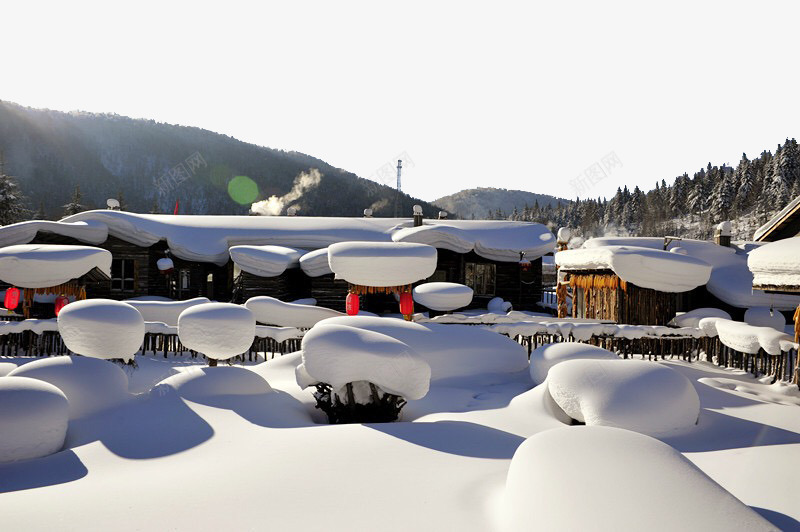 日出的雪乡psd免抠素材_新图网 https://ixintu.com 冬日雪景 城市街景 旅游风景