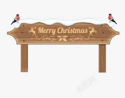 冬季路牌褐色圣诞节积雪木牌高清图片