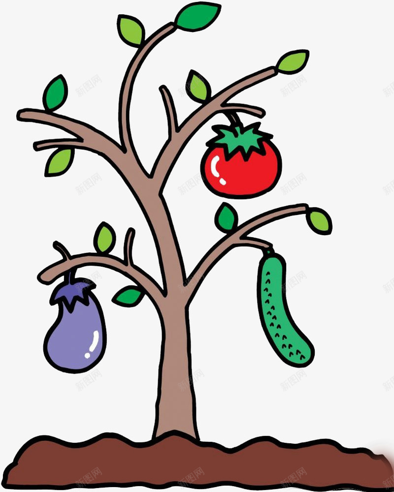 彩色蔬果树png免抠素材_新图网 https://ixintu.com 树木 绿叶 茄子 西红柿 黄瓜