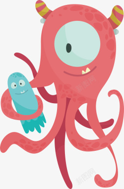 章鱼怪物卡通章鱼小怪物矢量图高清图片