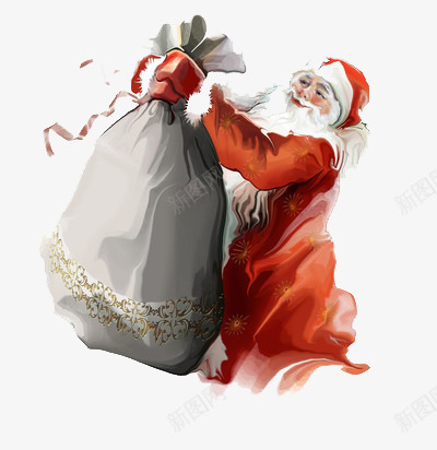 水彩圣诞老人拿着礼袋png免抠素材_新图网 https://ixintu.com 圣诞节 庆祝 红色 西方